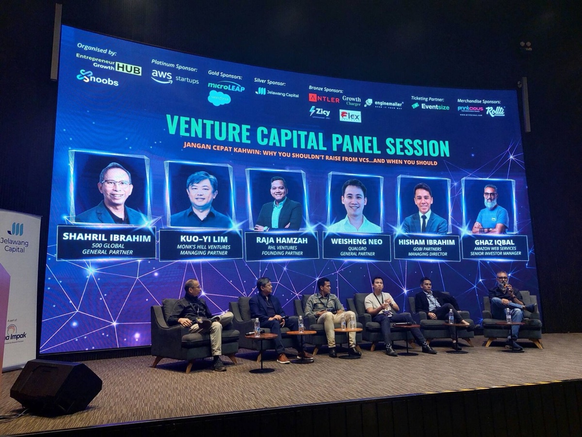 Venture capital panel with 500 Global, Monk's Hill, RHL Ventures, Qualgro and Gobi Partners — total AUM $5B